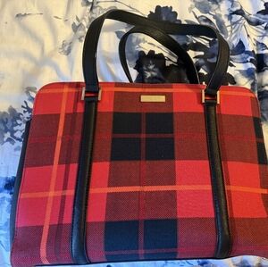 Kate Spade Red Plaid Tote Bag with Black Straps